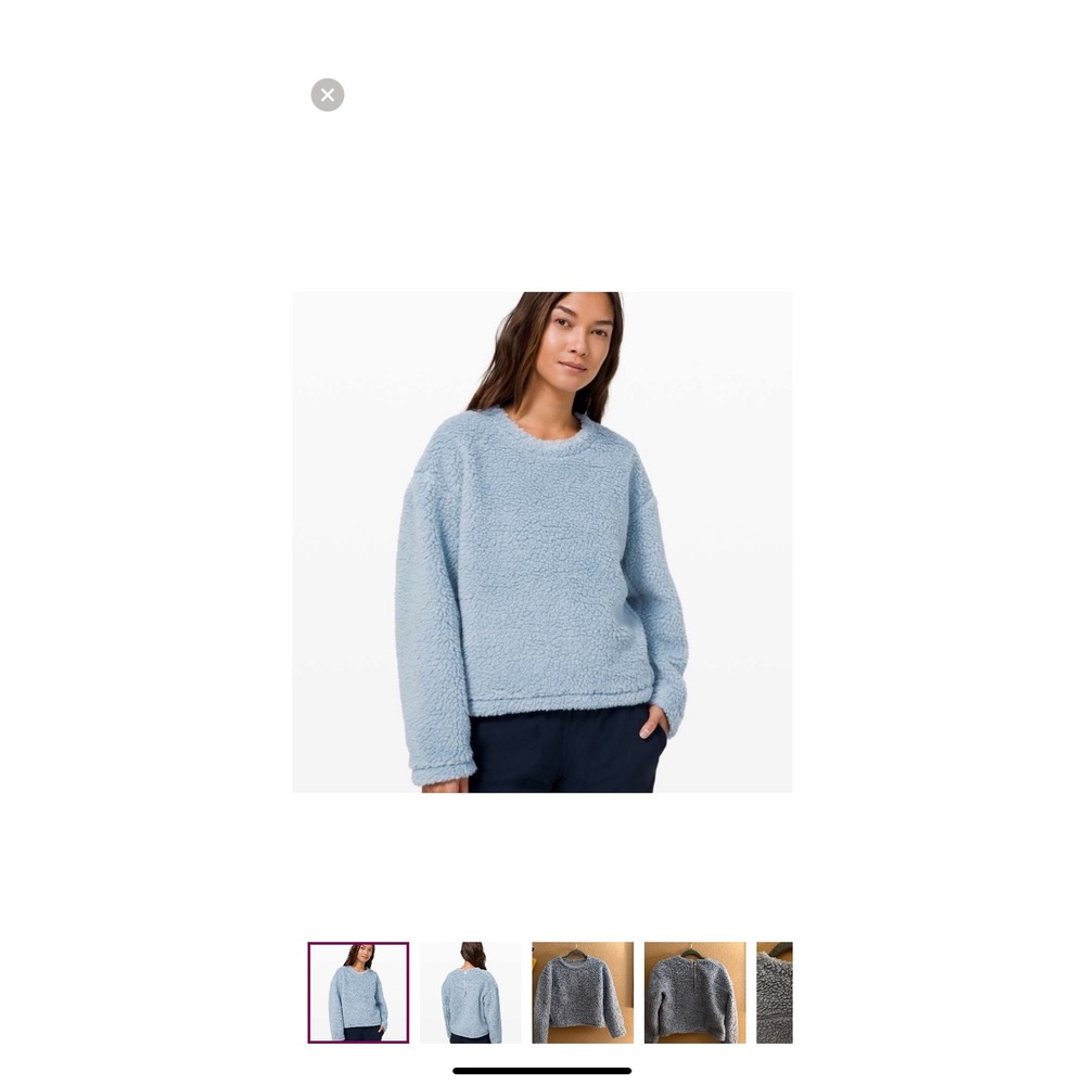 Lululemon Wool Whenever Crew Sweater Blue Fleece Back Zip Size 4 LW3CHMS